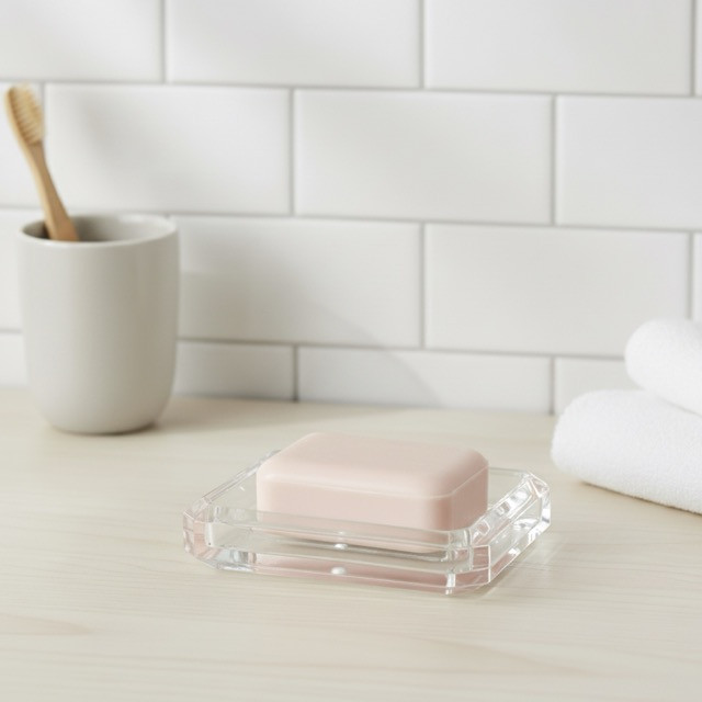 Soap dish in transparent plastic